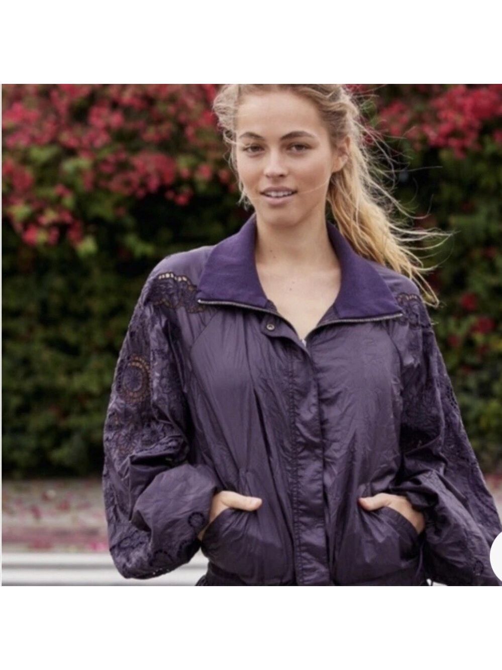 Free People Movement Packable Zip Front Windbreaker Jacket SZ M Purple